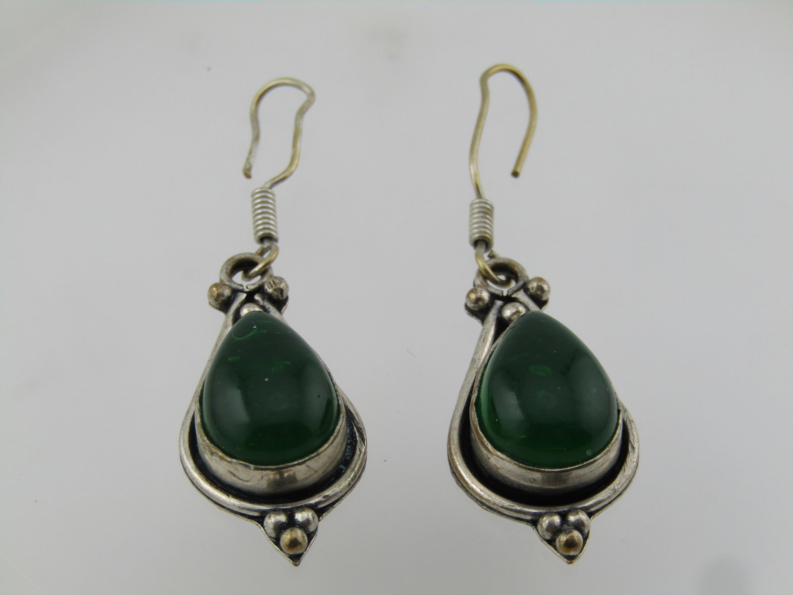 Vintage Green Glass Boho Drop Earrings, Pierced, 1980's-1990's - 5