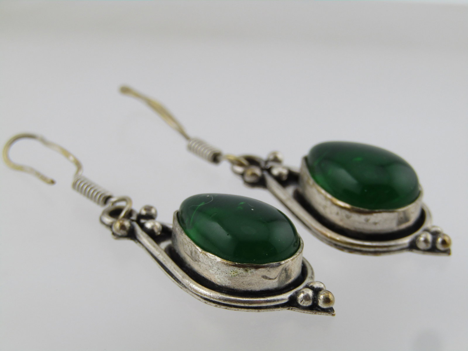 Vintage Green Glass Boho Drop Earrings, Pierced, 1980's-1990's - 6
