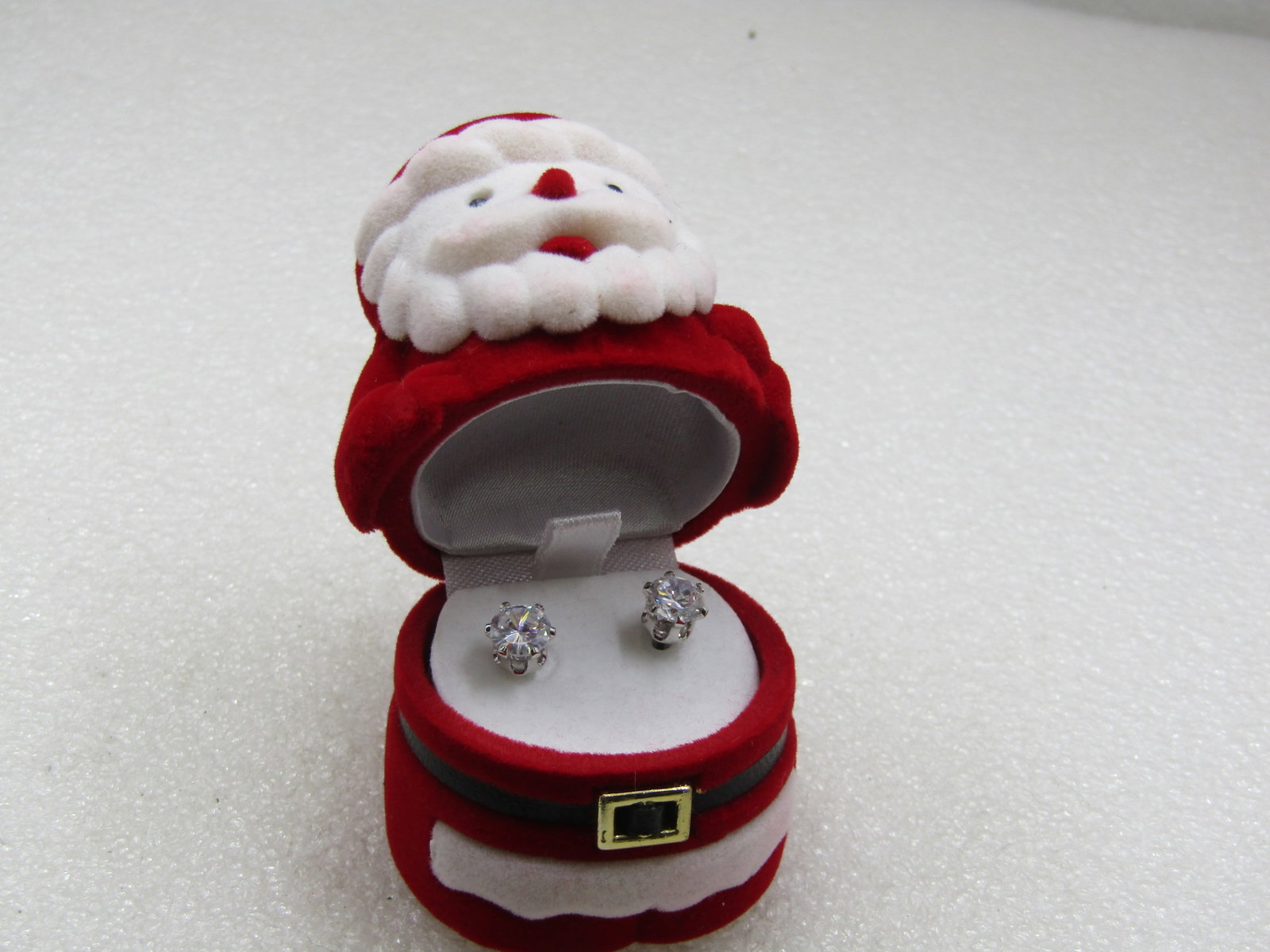 Avon Clear CZ Stud Pierced Earrings, 6mm in Santa Hinged Box (1 of 7)