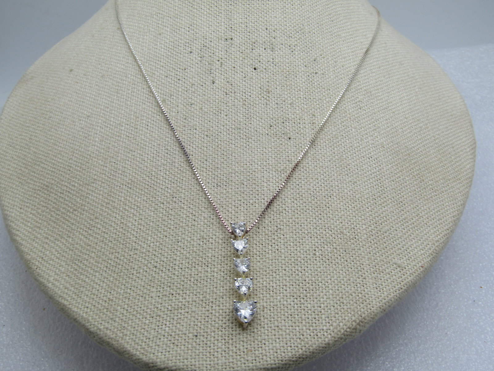 Vintage Sterling Heart CZ Necklace, 18", Signed - 2