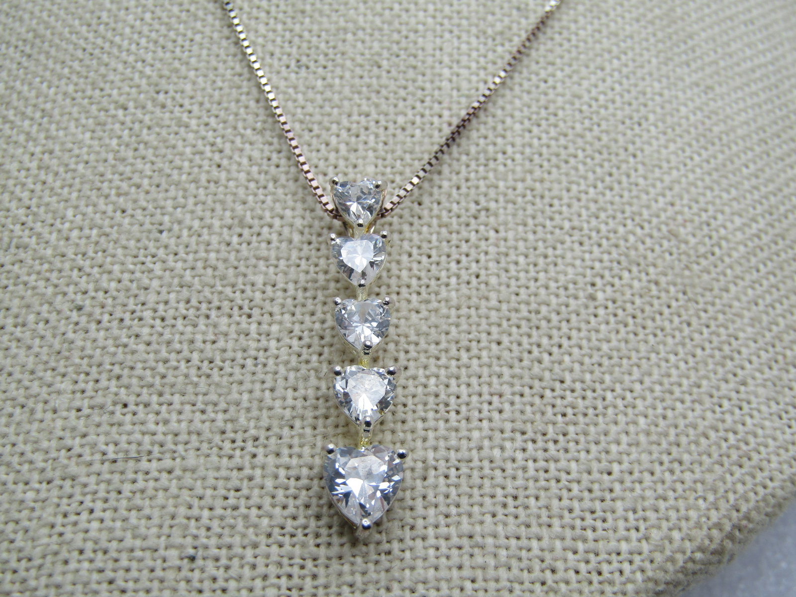 Vintage Sterling Heart CZ Necklace, 18", Signed - 3