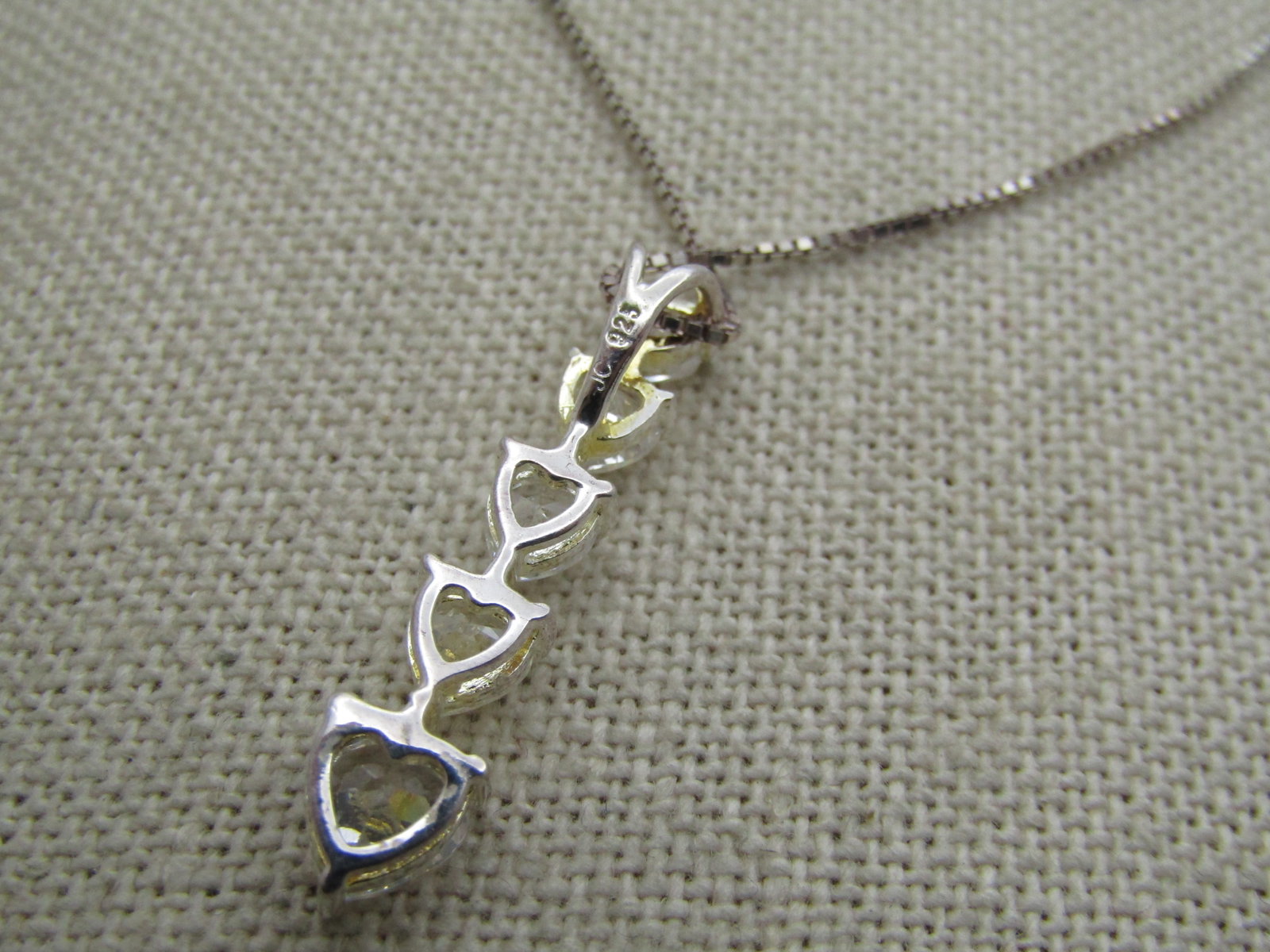 Vintage Sterling Heart CZ Necklace, 18", Signed - 4