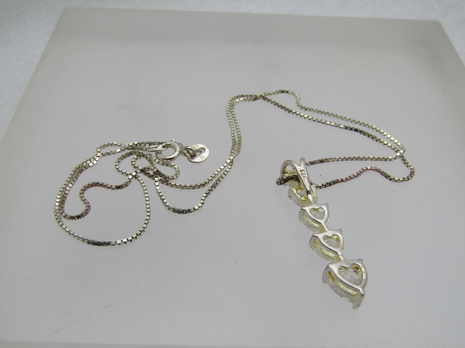 Vintage Sterling Heart CZ Necklace, 18", Signed - 5