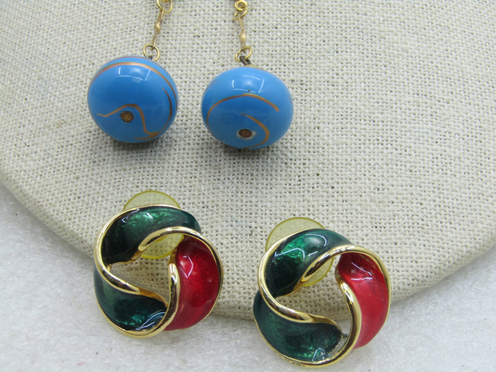 Vintage 2 Pr. Blue Drop & Red Green Earrings (1 of 6)