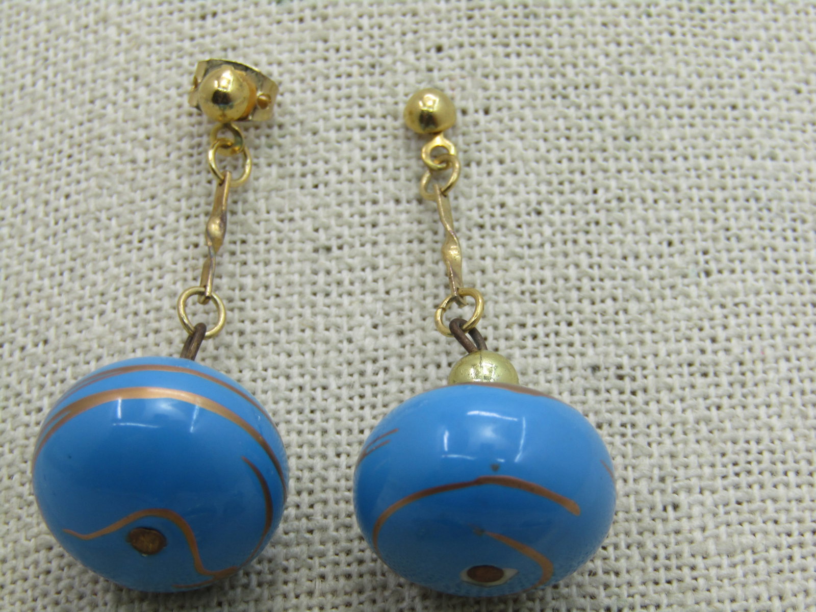 Vintage 2 Pr. Blue Drop & Red Green Earrings - 3