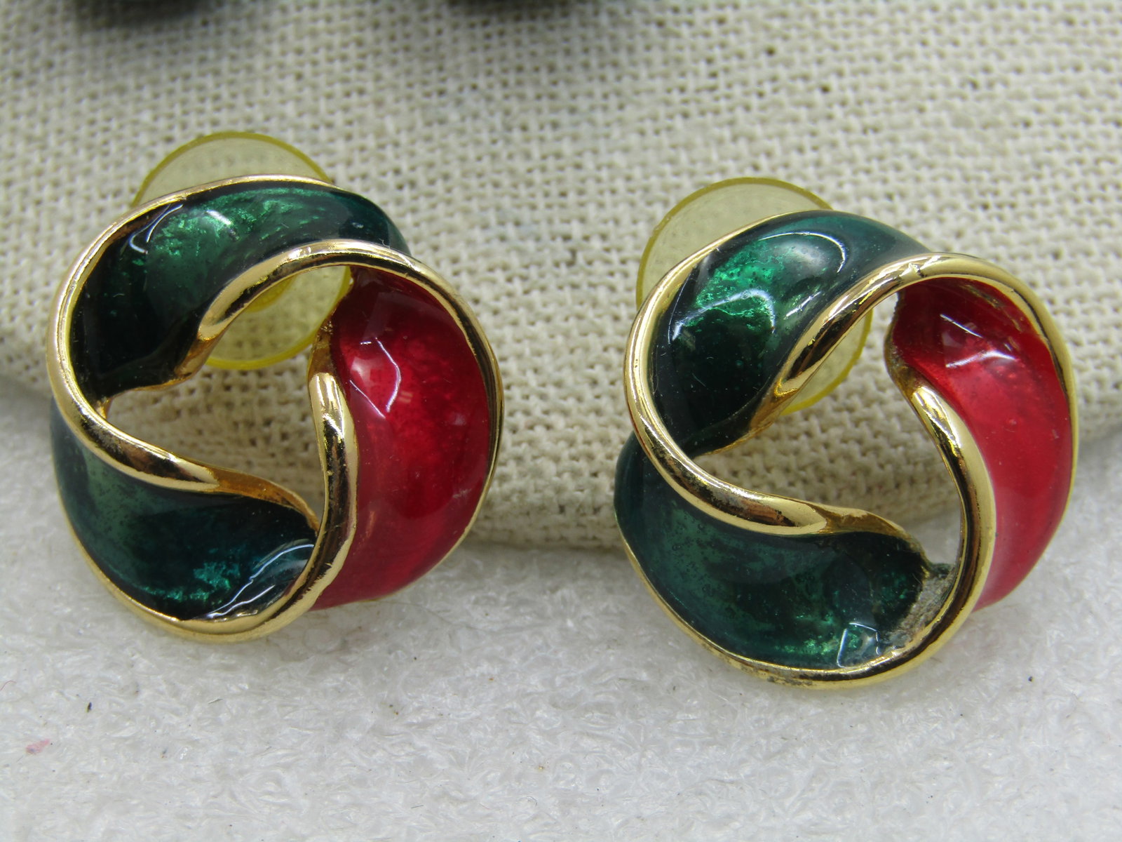 Vintage 2 Pr. Blue Drop & Red Green Earrings - 4