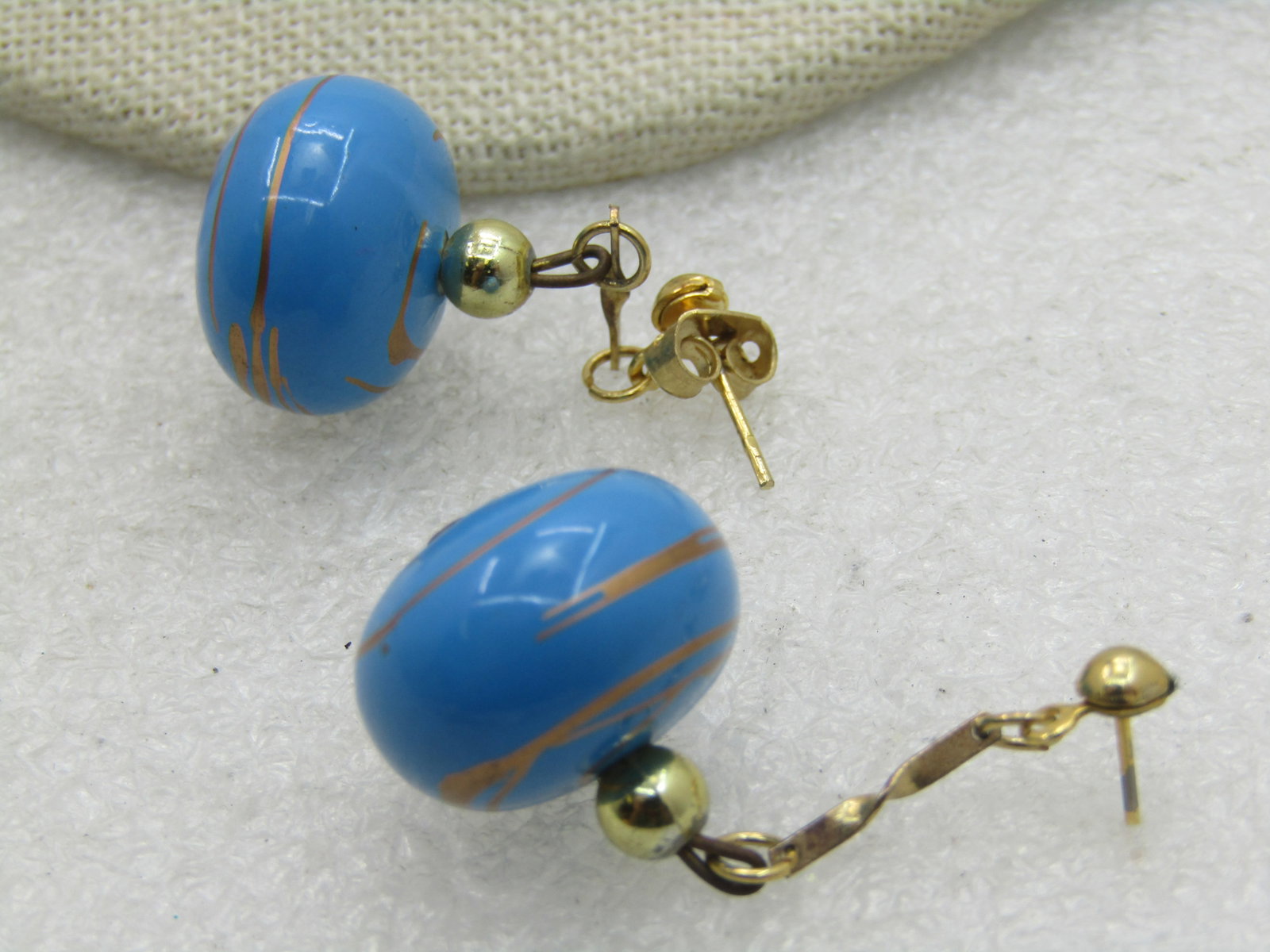 Vintage 2 Pr. Blue Drop & Red Green Earrings - 5
