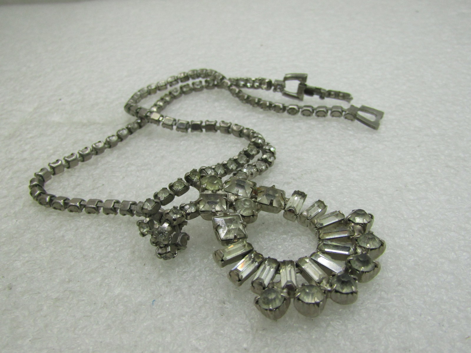 Vintage Art Deco Rhinetone Bib Necklace, 15", Silver Tone - 5