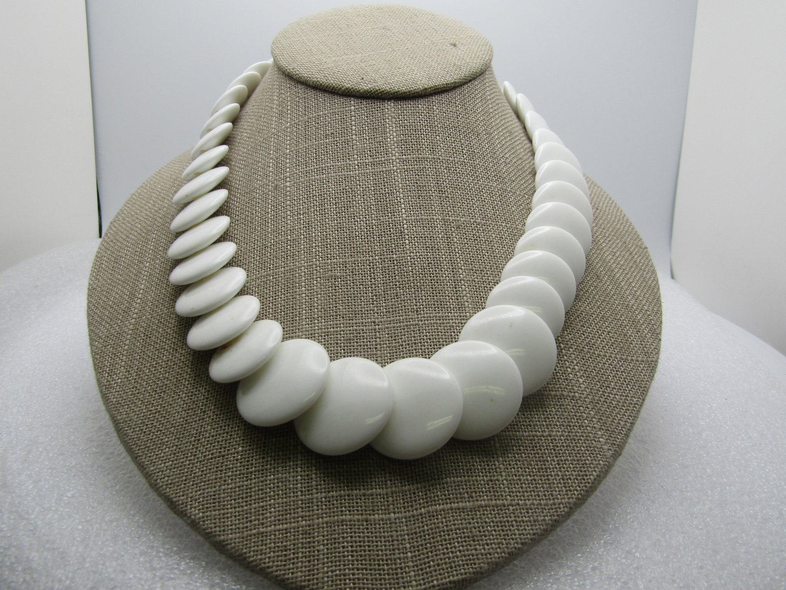 Vintage White Graduated Lucite Necklace, Trifari, 24", 1960's (1 of 4)