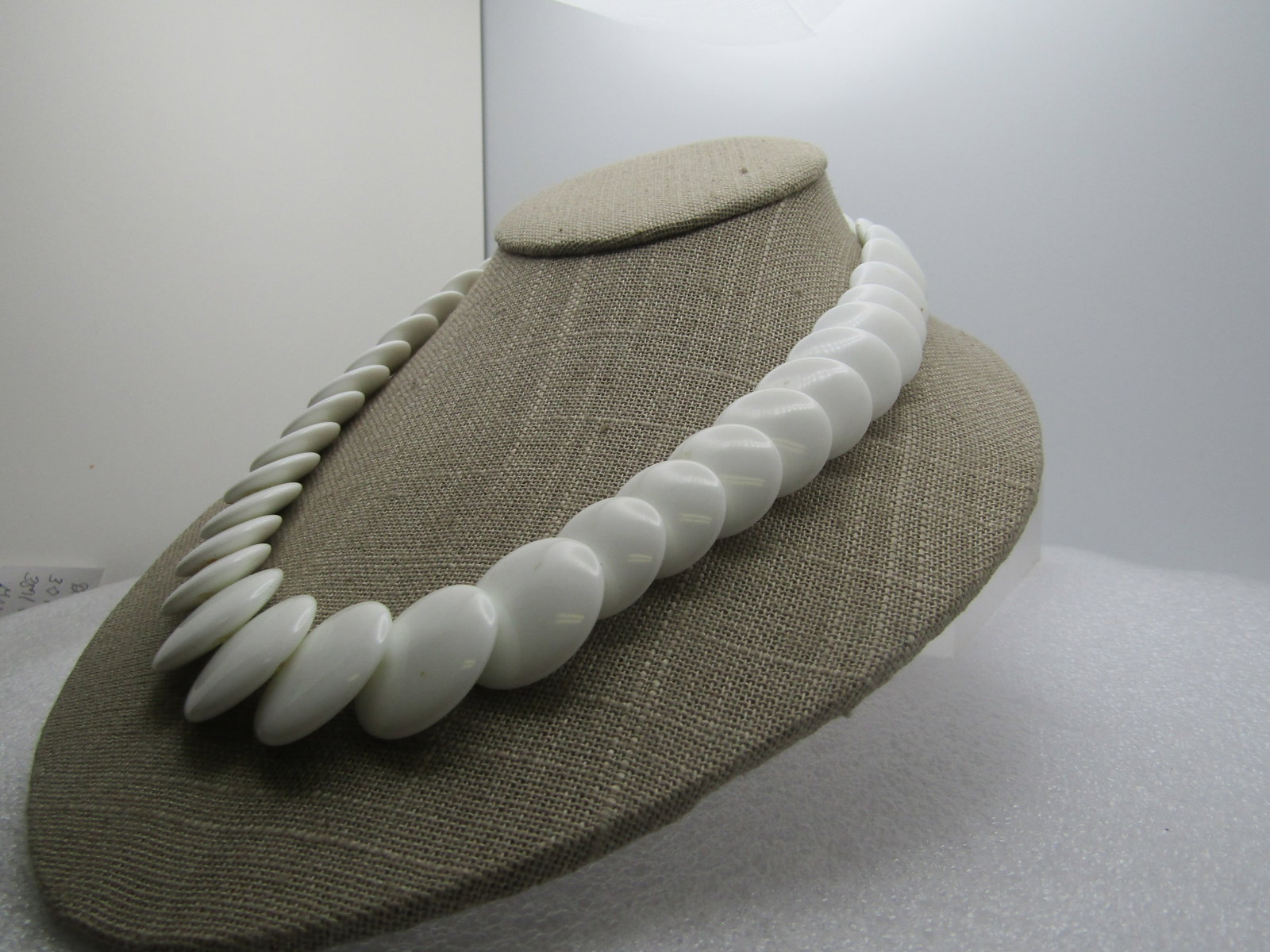 Vintage White Graduated Lucite Necklace, Trifari, 24", 1960's - 2