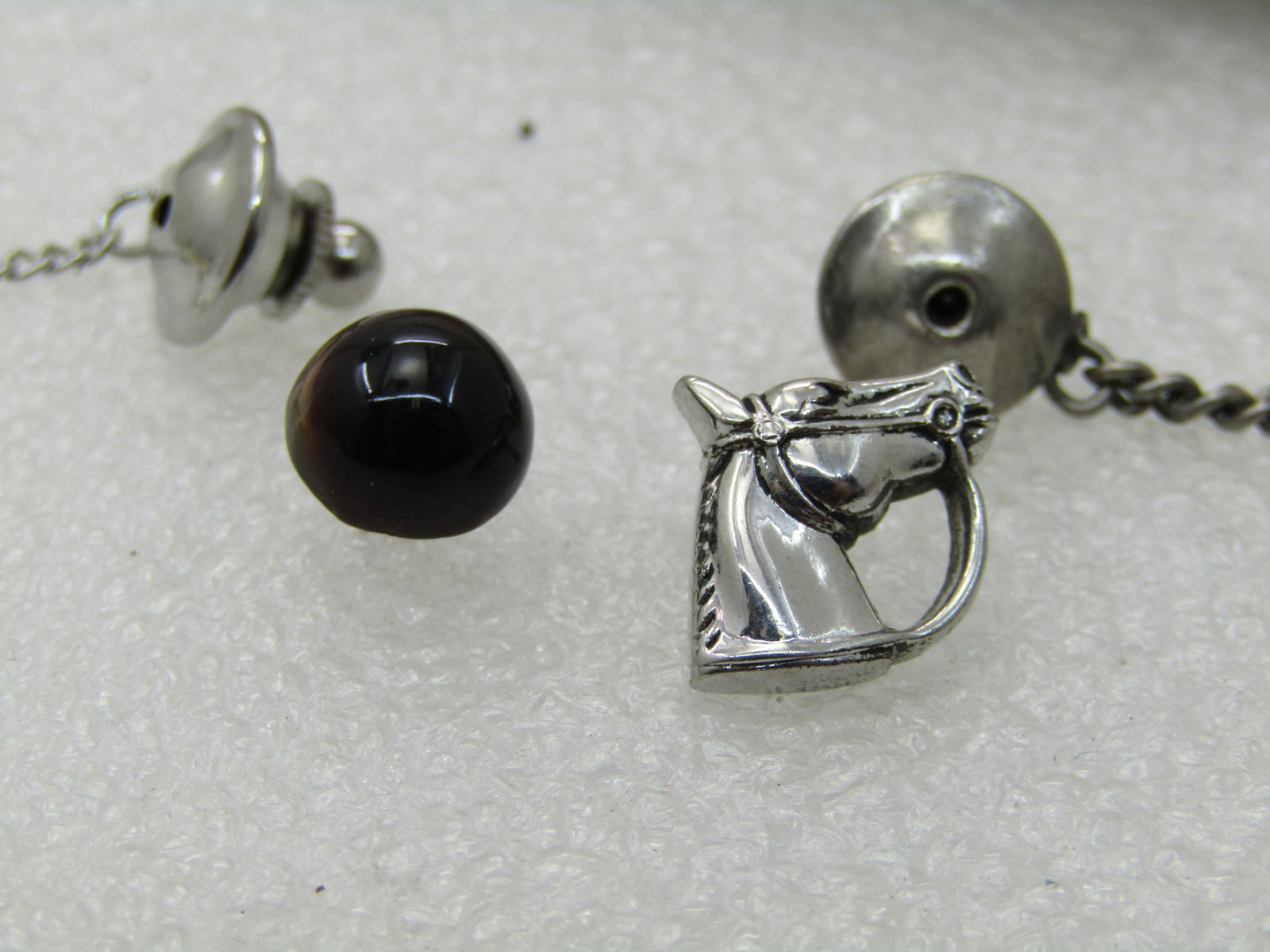 Vintage Pair Tie Tacks, Horse & Black Stone, 1960's-1970's - 2