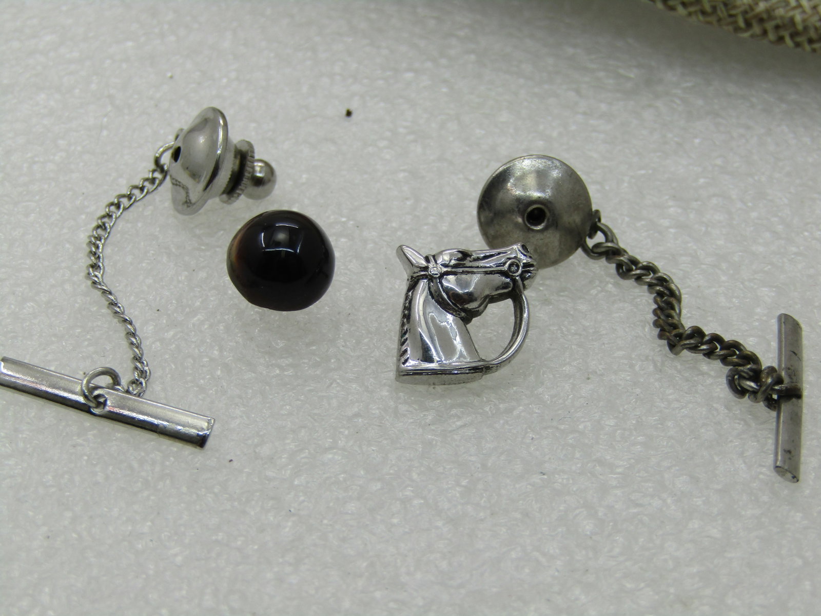 Vintage Pair Tie Tacks, Horse & Black Stone, 1960's-1970's - 3