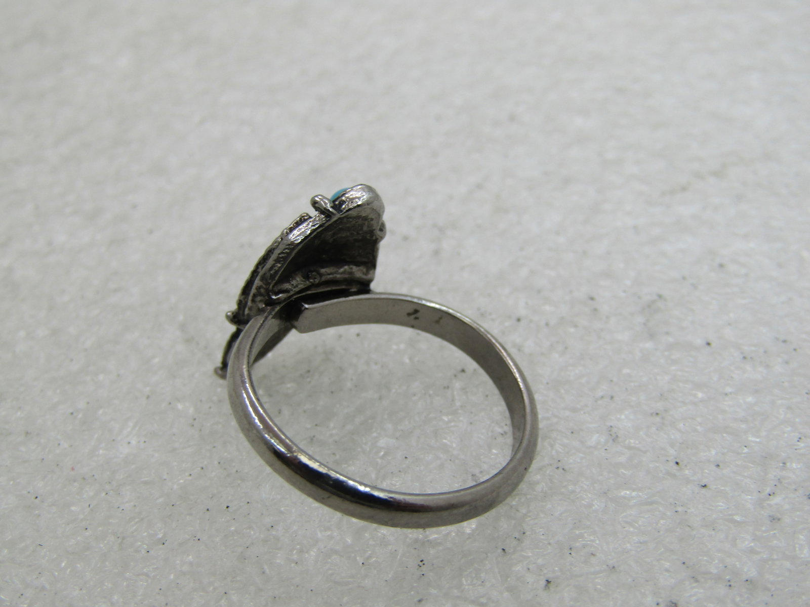 Vintage Southwestern Faux Turquoise Ring, Adj. Sz. 5-7, Silver Tone, 1970's - 4