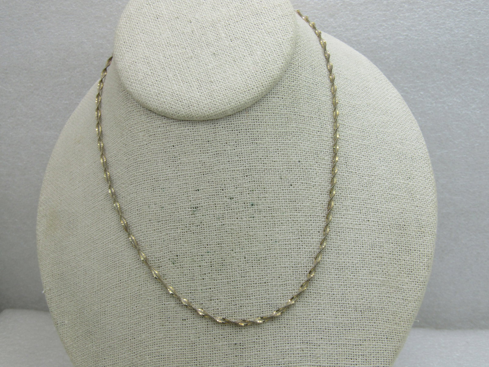 Vintage Sterling Silver Twisted Herringbone Necklac, 16", Goldwashed - 2