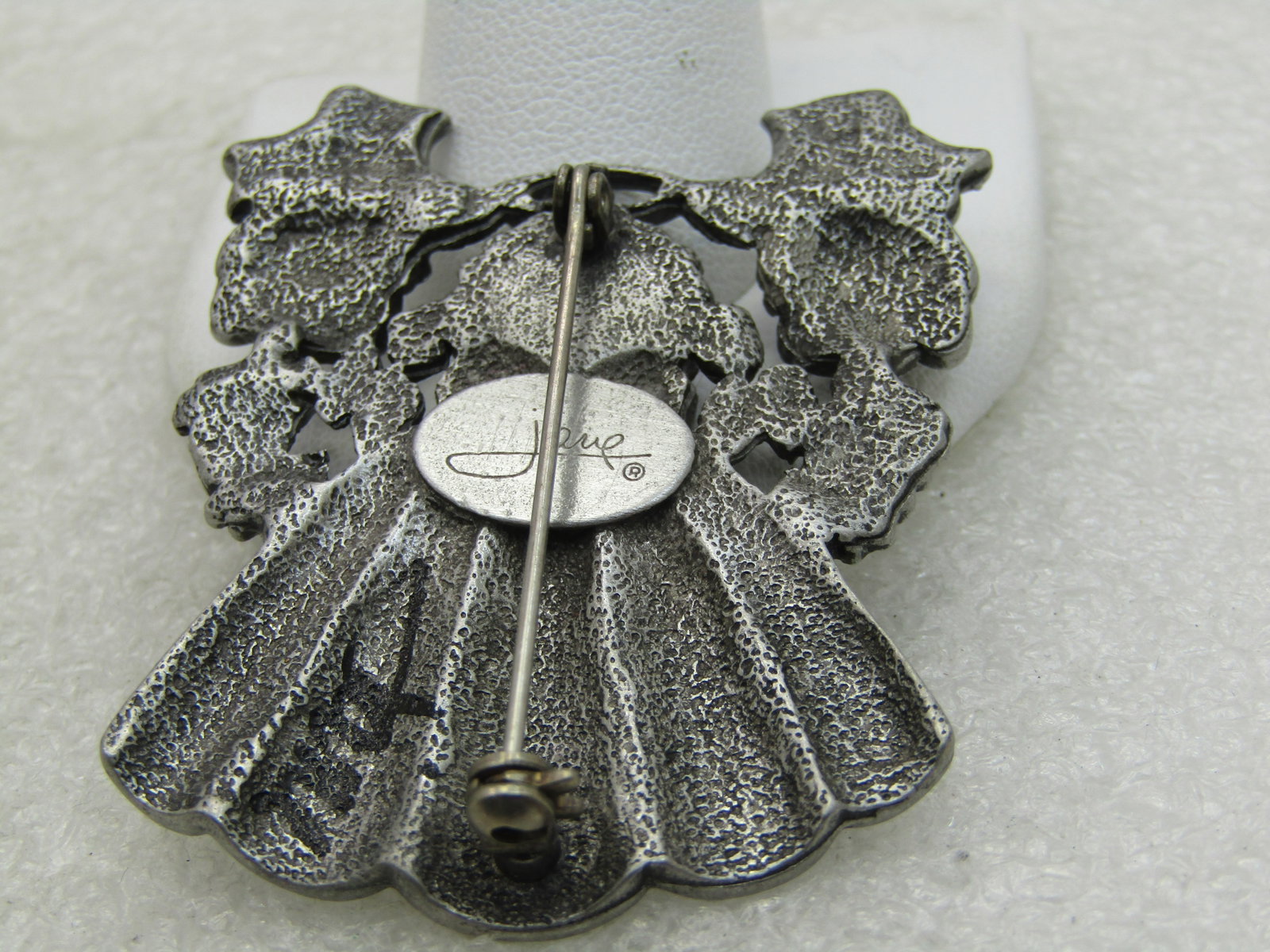Vintage Pewter Angel Brooch by Jane, hand signed Jane, 2" - 4