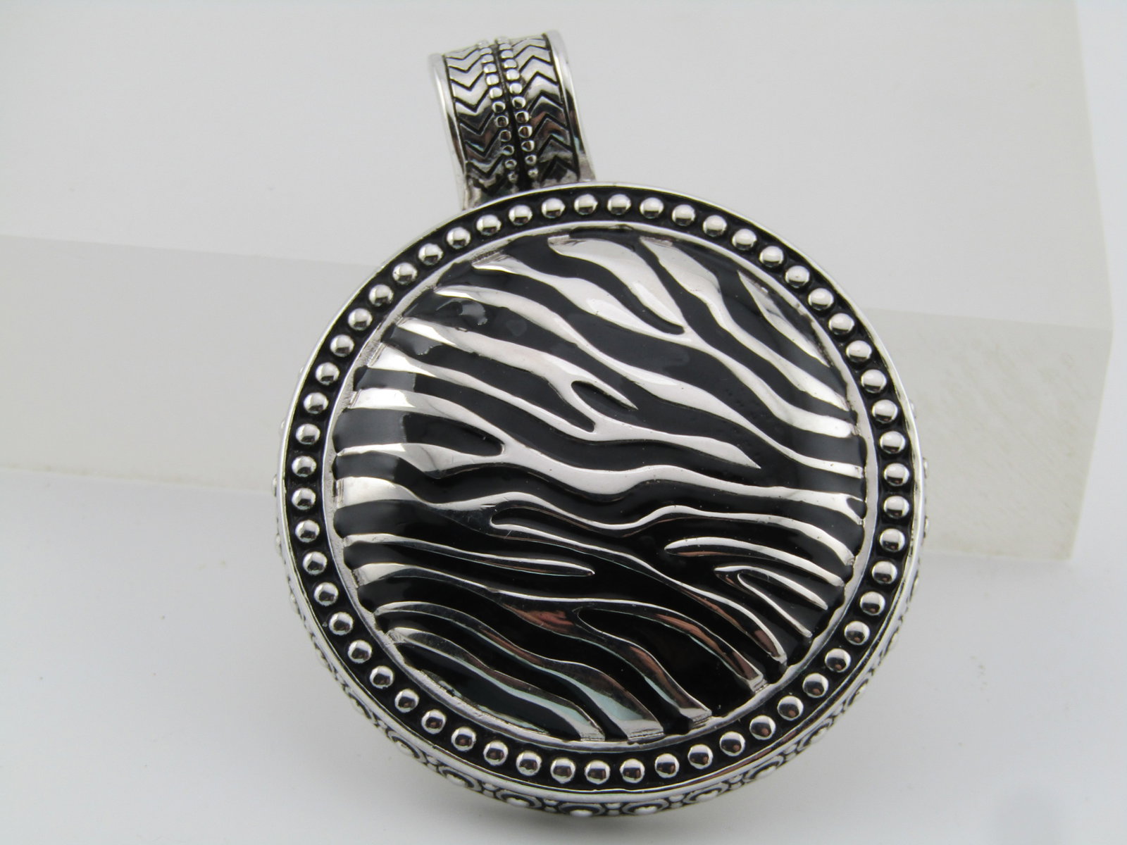 Vintage Enameled Zebra Striped Large Slide Pendant, Premier Design,s 1980's-1990's (1 of 5)