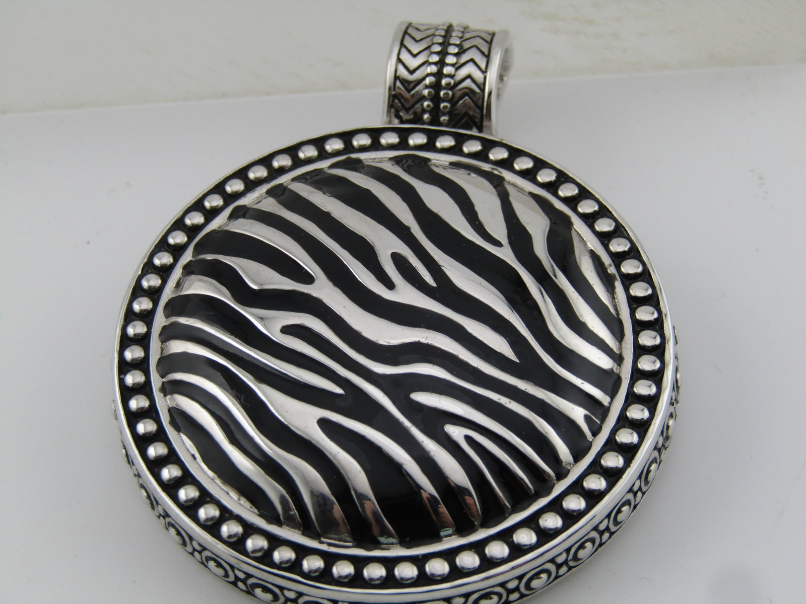 Vintage Enameled Zebra Striped Large Slide Pendant, Premier Design,s 1980's-1990's - 2