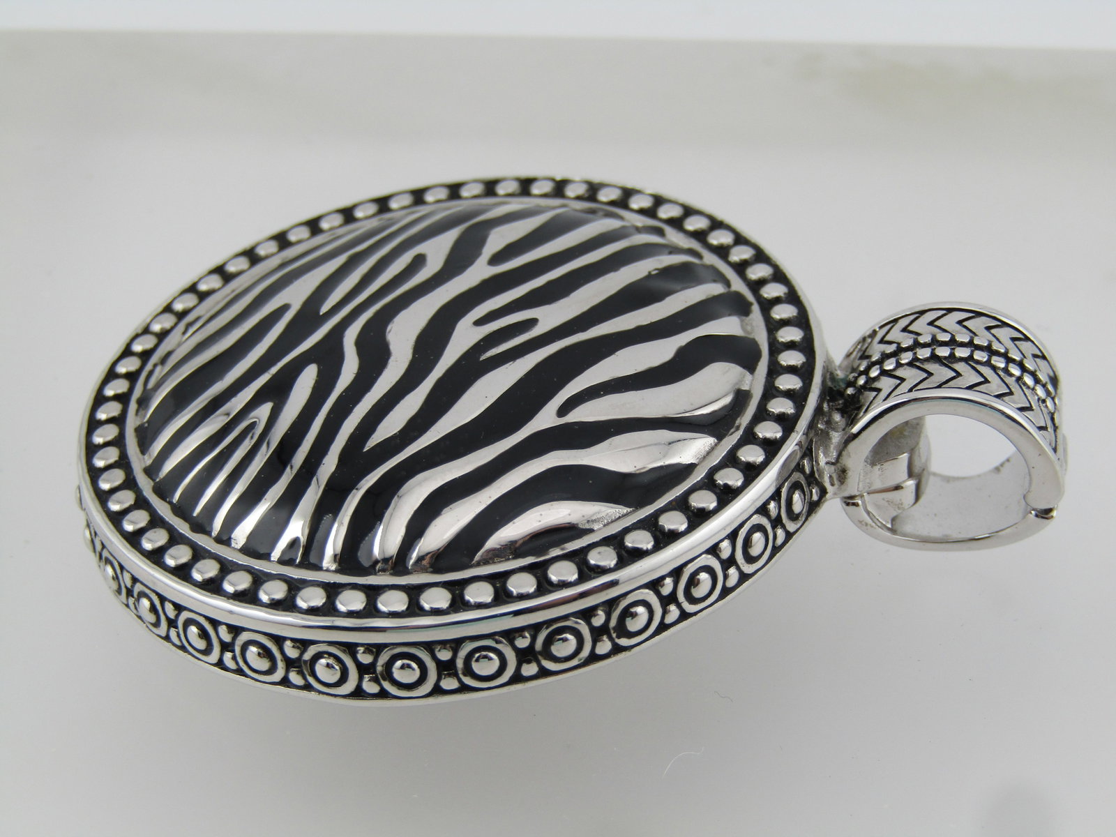 Vintage Enameled Zebra Striped Large Slide Pendant, Premier Design,s 1980's-1990's - 3