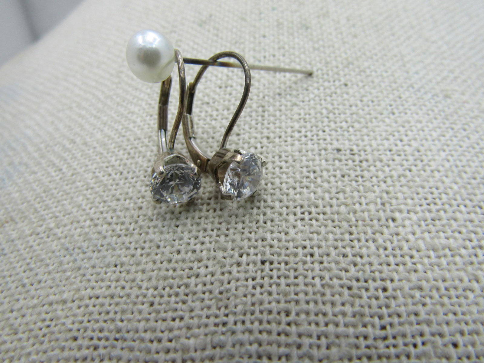 Vintage Sterling Silver CC Leverback Pierced Earrings, DQ CZ (1 of 6)