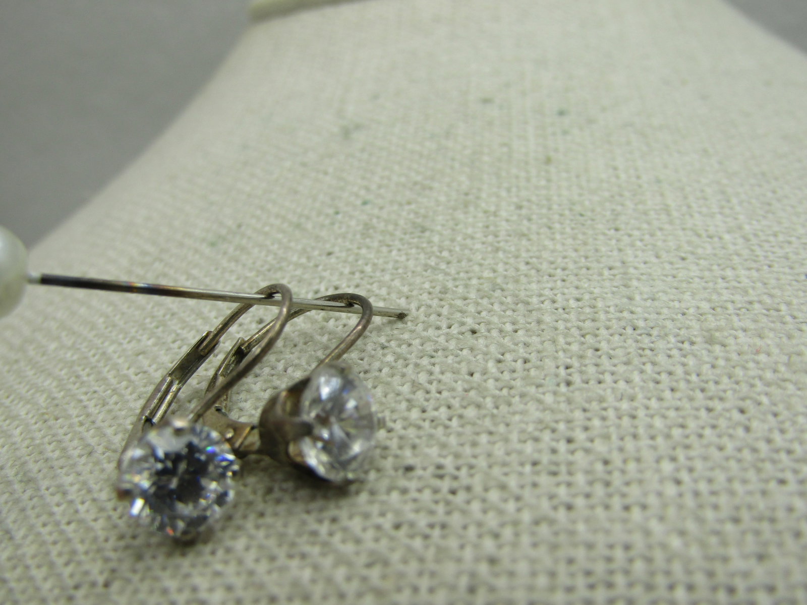 Vintage Sterling Silver CC Leverback Pierced Earrings, DQ CZ - 3