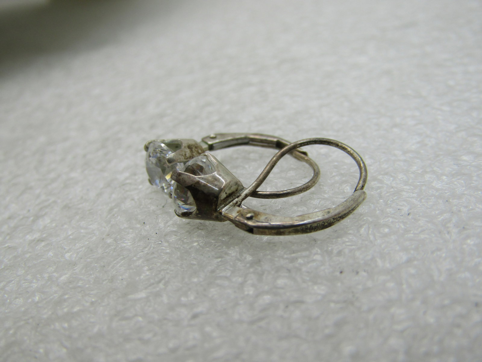 Vintage Sterling Silver CC Leverback Pierced Earrings, DQ CZ - 6
