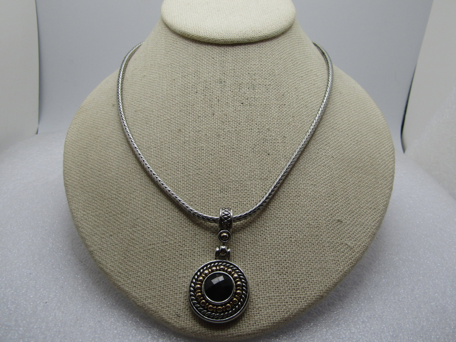 Black Faceted Drop Necklace, 18" Foxtail Link, 1980's-1990's (1 of 7)