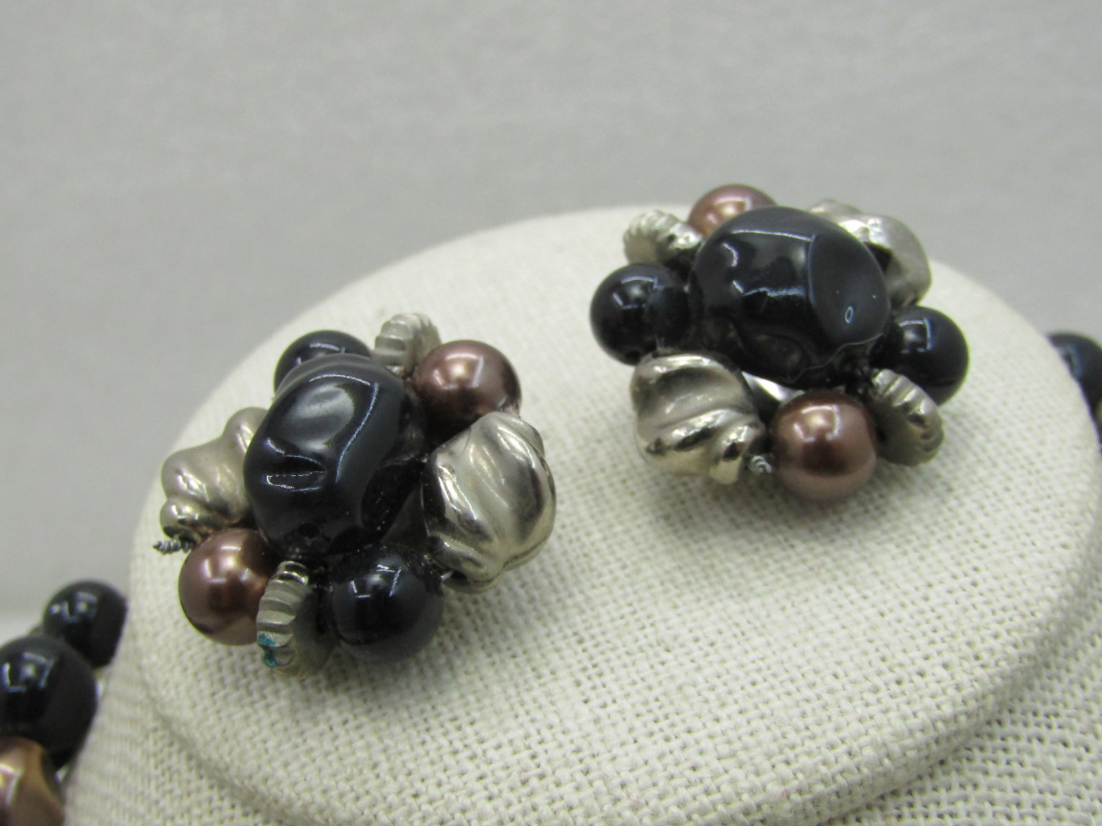 Vintage Black, Gold Beaded Multi-Strand Necklace Earrings Set, 17", 1950's-1960's - 4