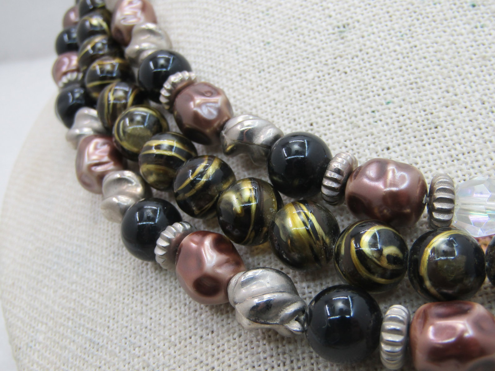 Vintage Black, Gold Beaded Multi-Strand Necklace Earrings Set, 17", 1950's-1960's - 5