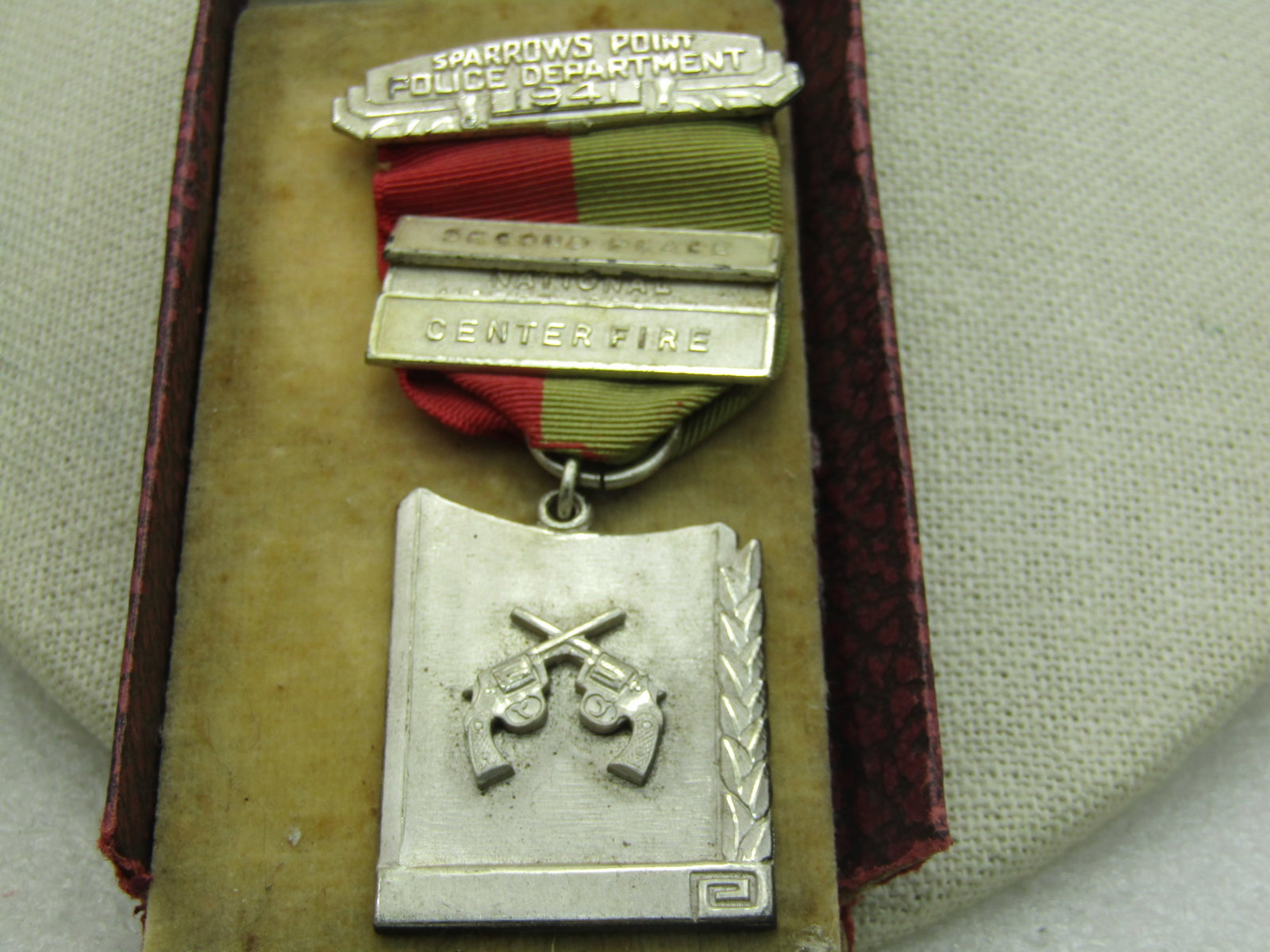 1941 Sterling Sparrows Point Police Shooting Medal with Ribbon, National Match Course, Centerfire - 2