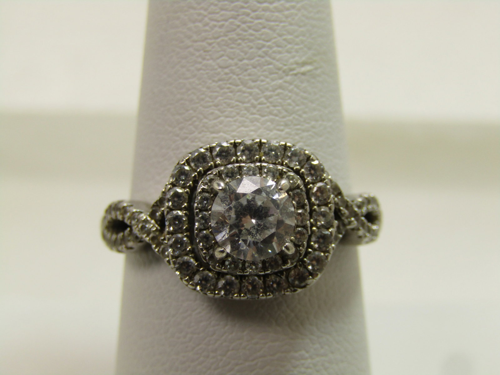 Vintage Sterling Clear Stone Halo Ring, Sz. 8.25, 1990's: Title: Vintage Sterling Clear Stone Halo Ring, Sz. 8.25, 1990's Description: Vintage Sterling Clear Stone Halo Ring, Sz. 8.25, 1990's. The stones are either clear glass/crystal or CZ. The center stone