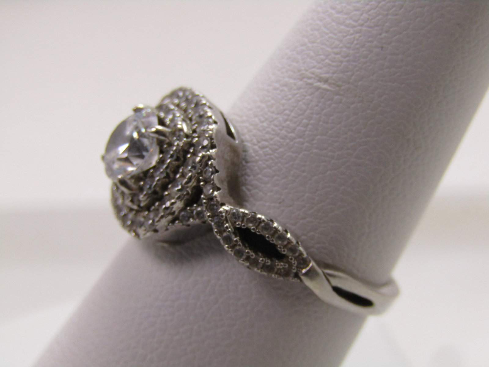 Vintage Sterling Clear Stone Halo Ring, Sz. 8.25, 1990's - 2