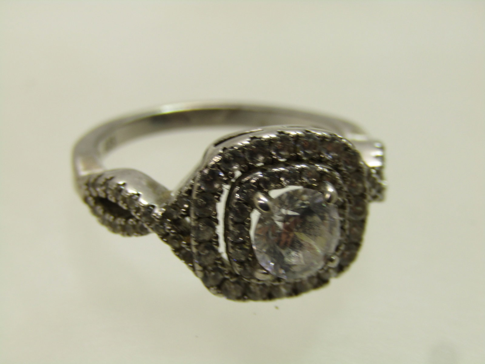 Vintage Sterling Clear Stone Halo Ring, Sz. 8.25, 1990's - 4