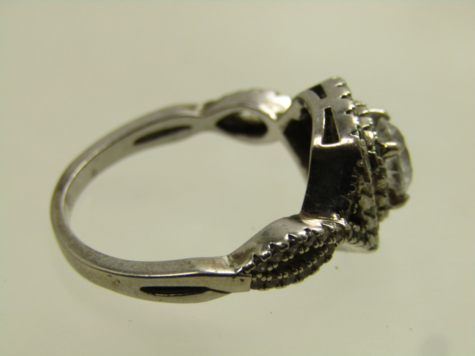 Vintage Sterling Clear Stone Halo Ring, Sz. 8.25, 1990's - 5