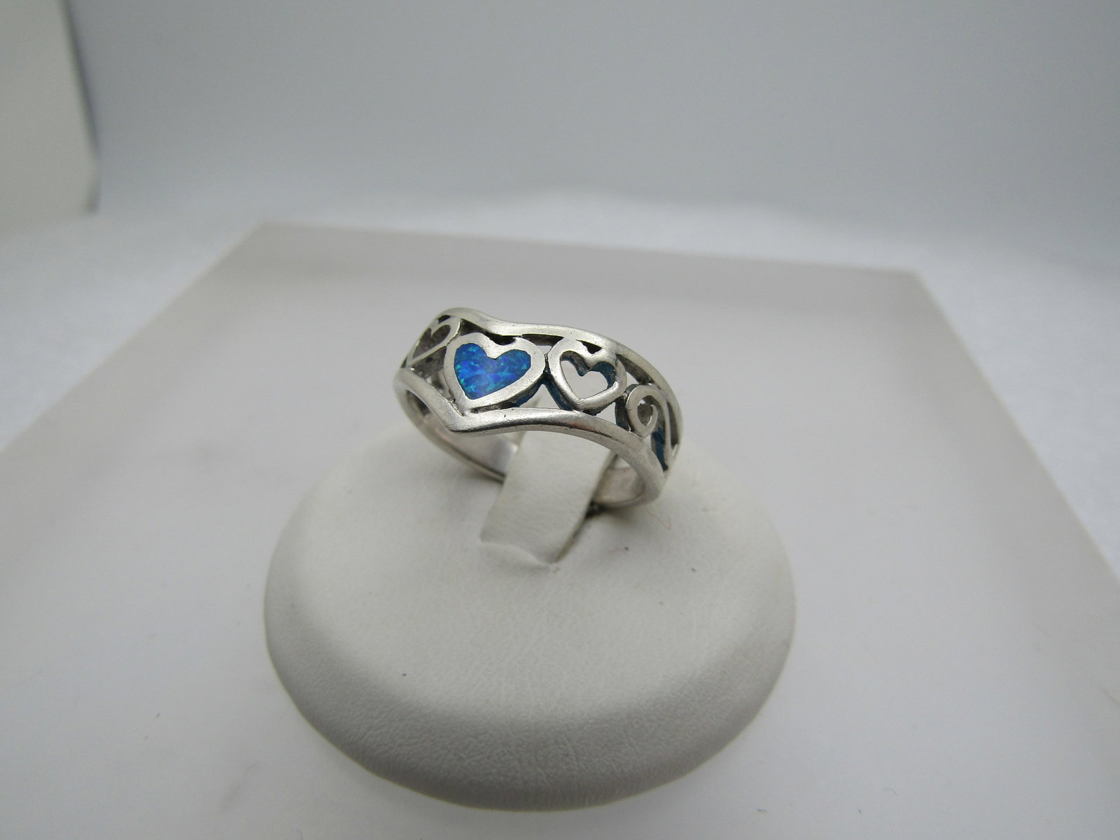 Vintage Sterling Faux Inlaid Opal Heart Ring, Sz. 7.25, 1970's-1980's Signed - 3