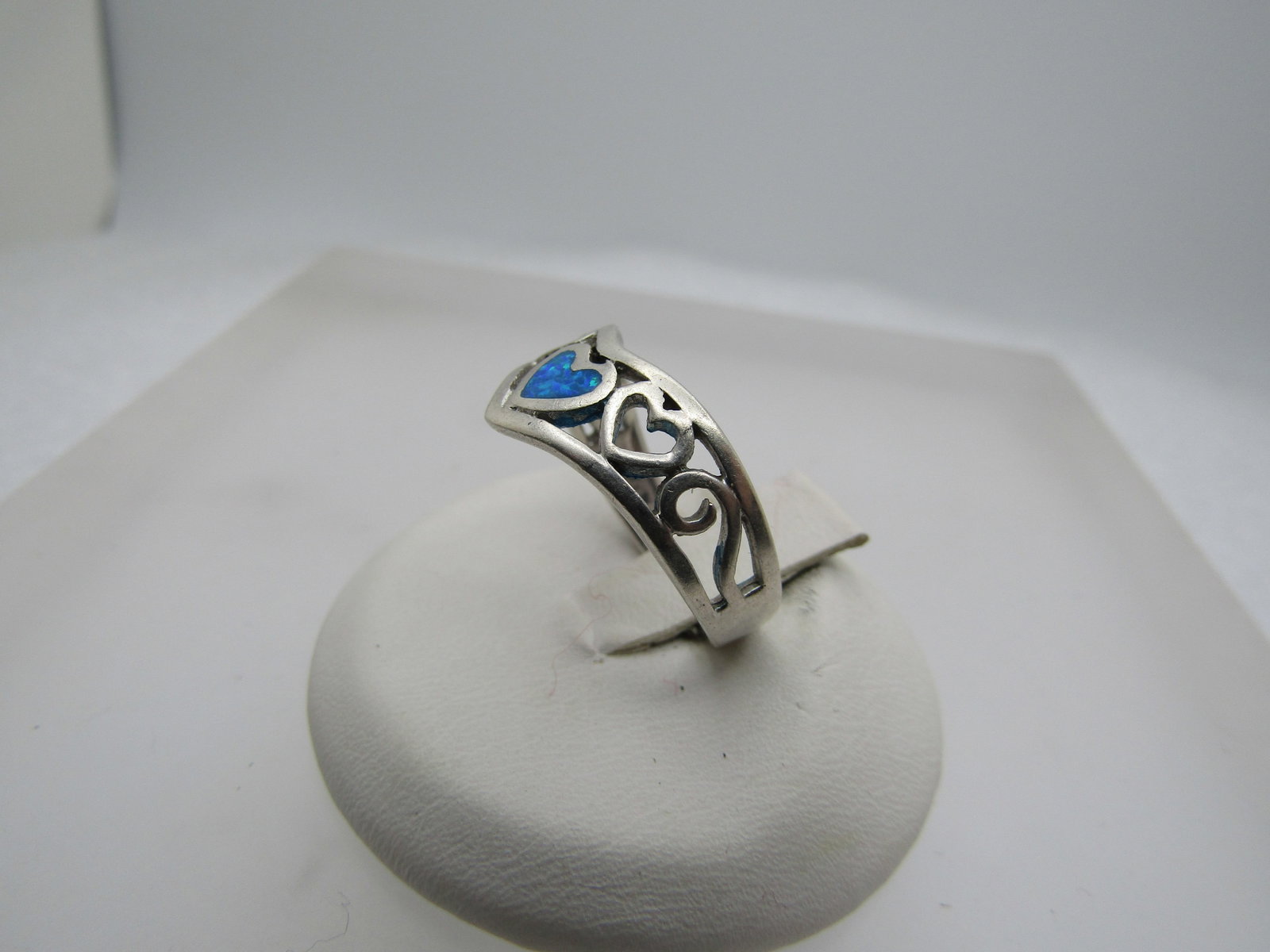 Vintage Sterling Faux Inlaid Opal Heart Ring, Sz. 7.25, 1970's-1980's Signed - 4