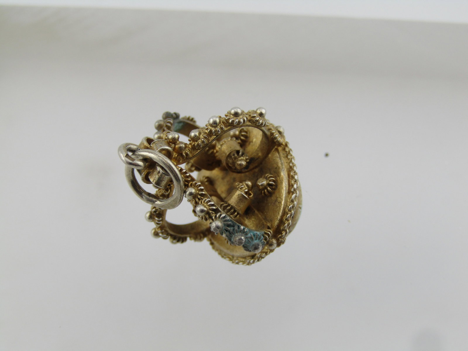 Vintage 10KT G.F. Crown Pendant/Watch Fob, Turquoise Glass, 1940's - 2