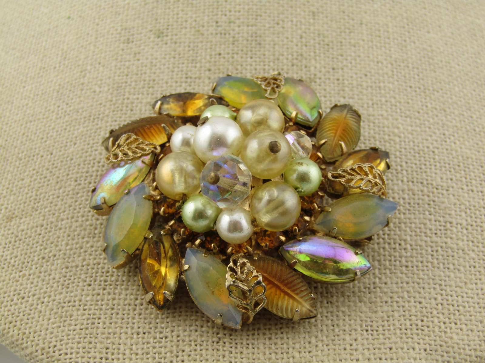 Vintage Rhinestone Faux Pearl Blossom Brooch, 1940's - 2