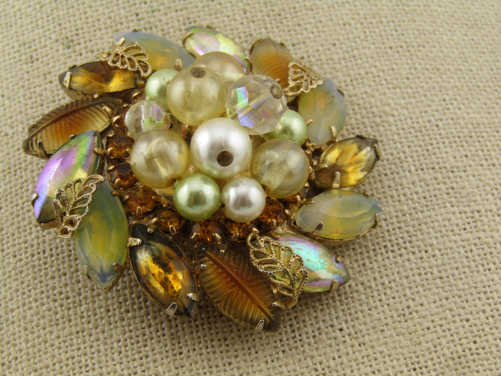 Vintage Rhinestone Faux Pearl Blossom Brooch, 1940's - 4