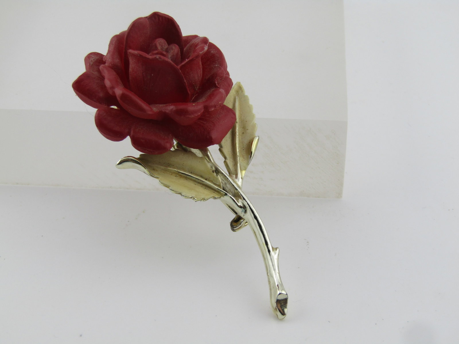 Vintage Red Rose & Enameled Floral Stem Brooch, 1950's-1960's - 2
