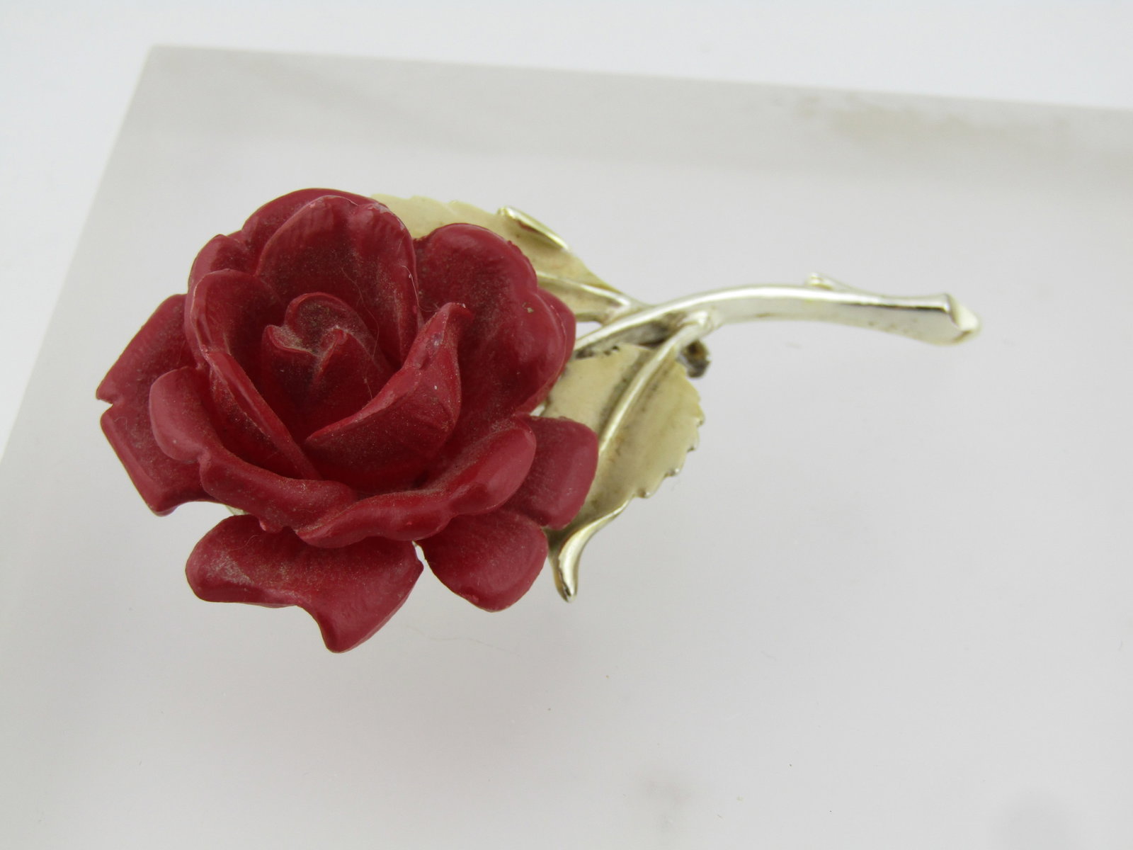 Vintage Red Rose & Enameled Floral Stem Brooch, 1950's-1960's - 3