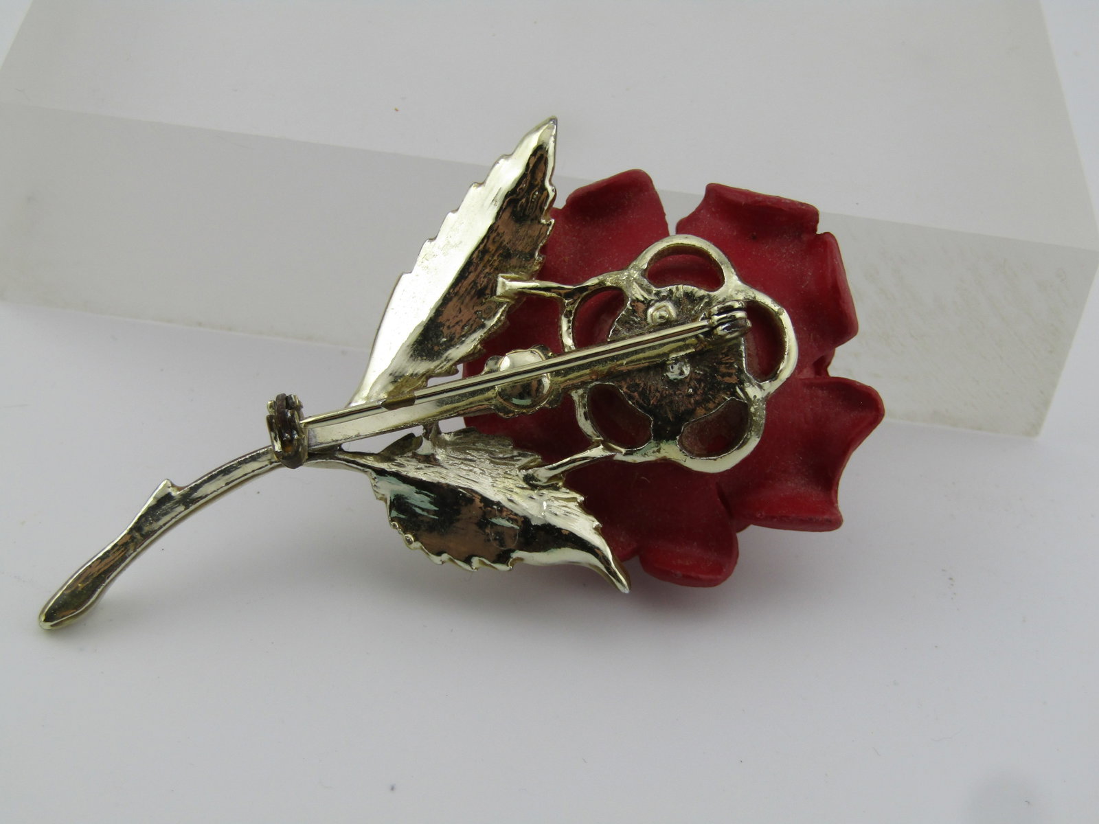 Vintage Red Rose & Enameled Floral Stem Brooch, 1950's-1960's - 5