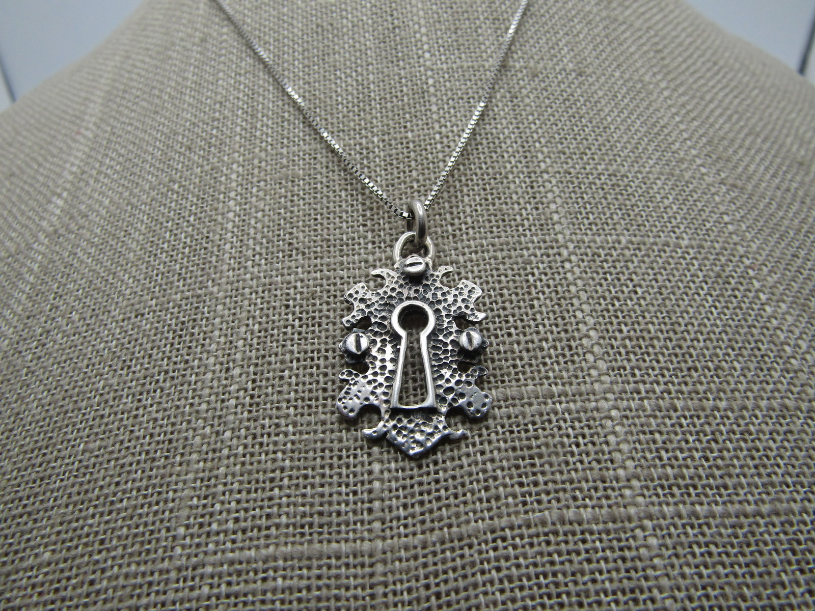 Vintage Sterling Keyhole Necklace, 20", 1980's-1990's, Signed K.H. - 2