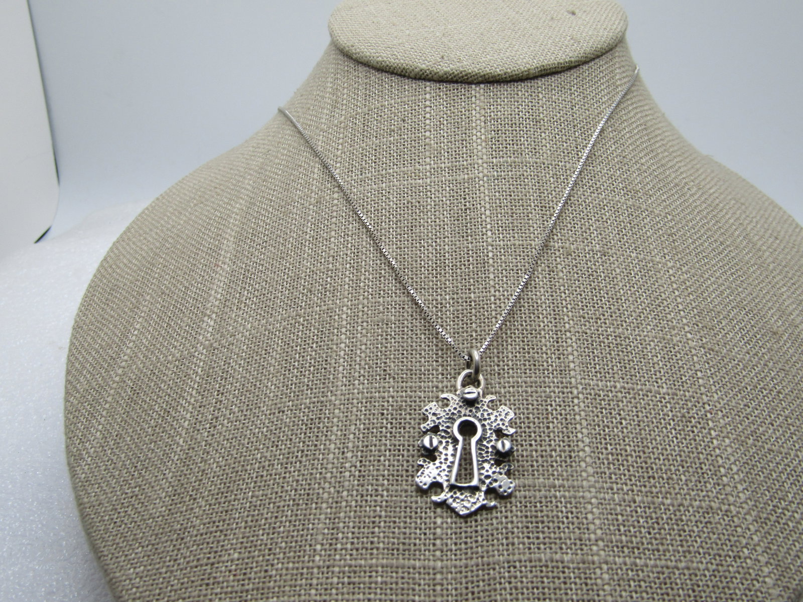 Vintage Sterling Keyhole Necklace, 20", 1980's-1990's, Signed K.H. - 3