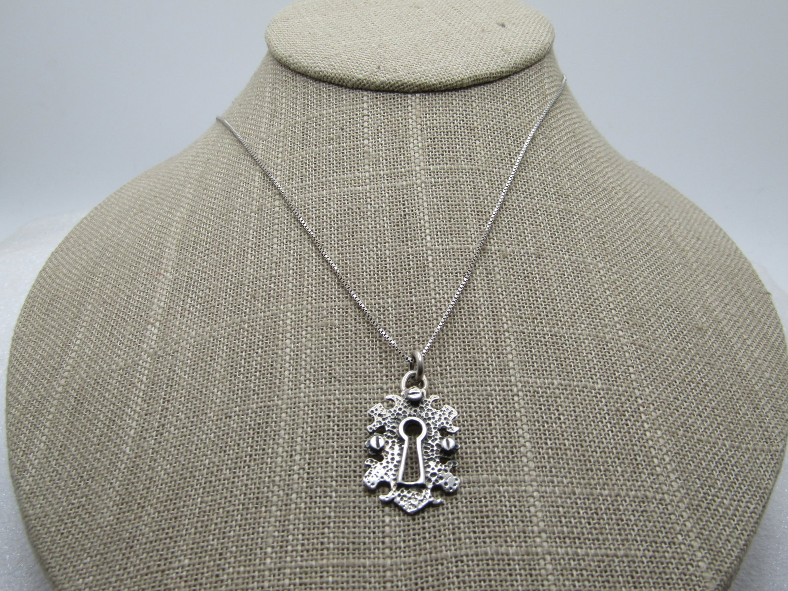 Vintage Sterling Keyhole Necklace, 20", 1980's-1990's, Signed K.H. - 4