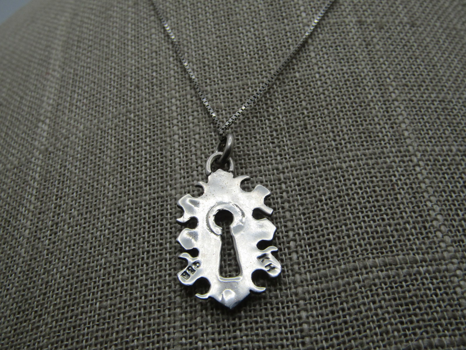 Vintage Sterling Keyhole Necklace, 20", 1980's-1990's, Signed K.H. - 5