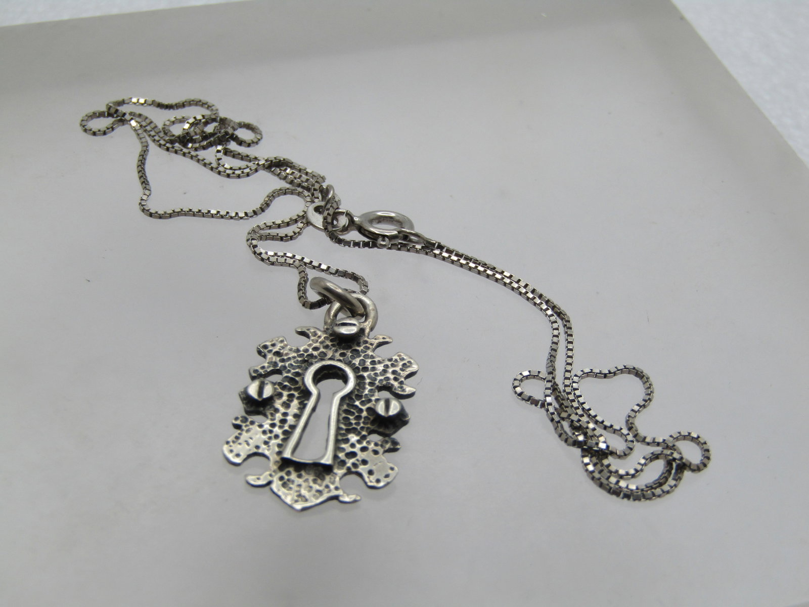 Vintage Sterling Keyhole Necklace, 20", 1980's-1990's, Signed K.H. - 6