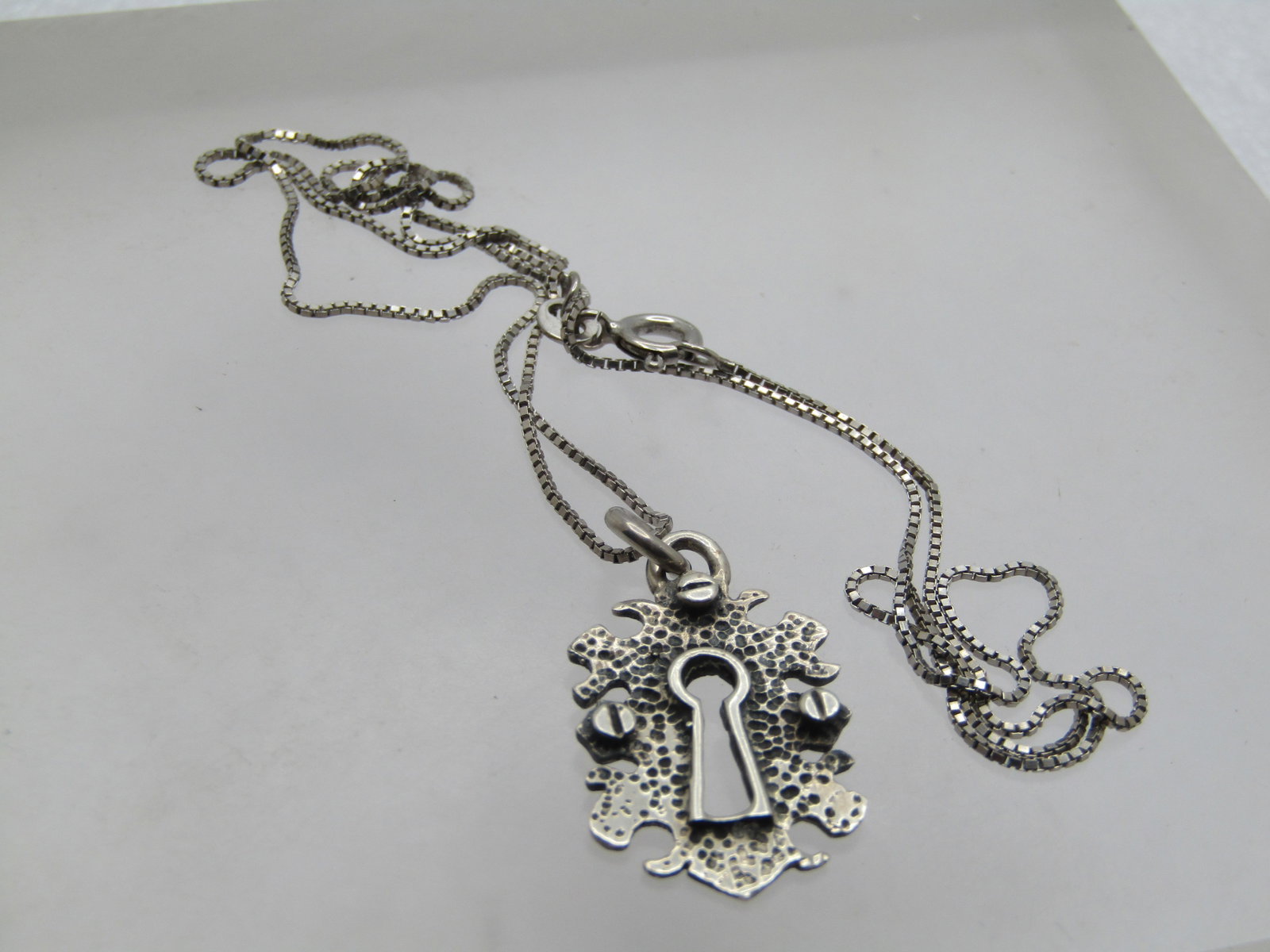 Vintage Sterling Keyhole Necklace, 20", 1980's-1990's, Signed K.H. - 7