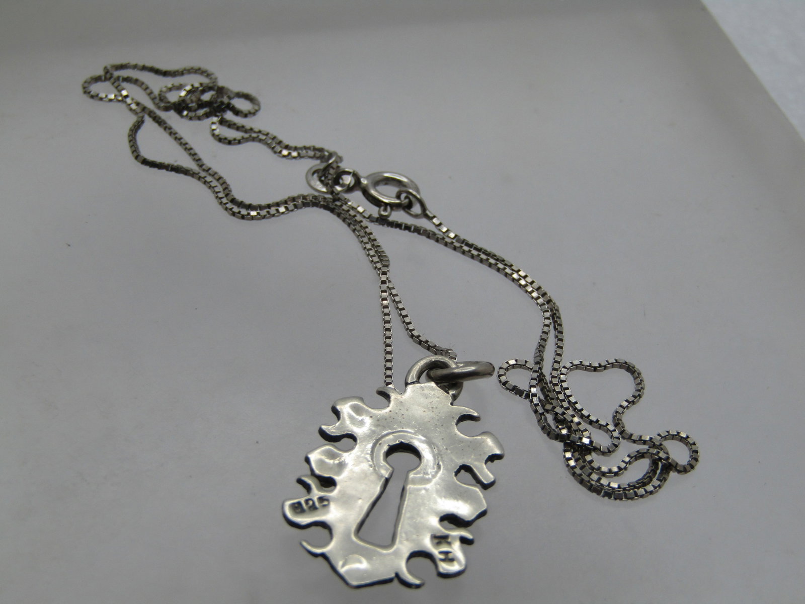 Vintage Sterling Keyhole Necklace, 20", 1980's-1990's, Signed K.H. - 8