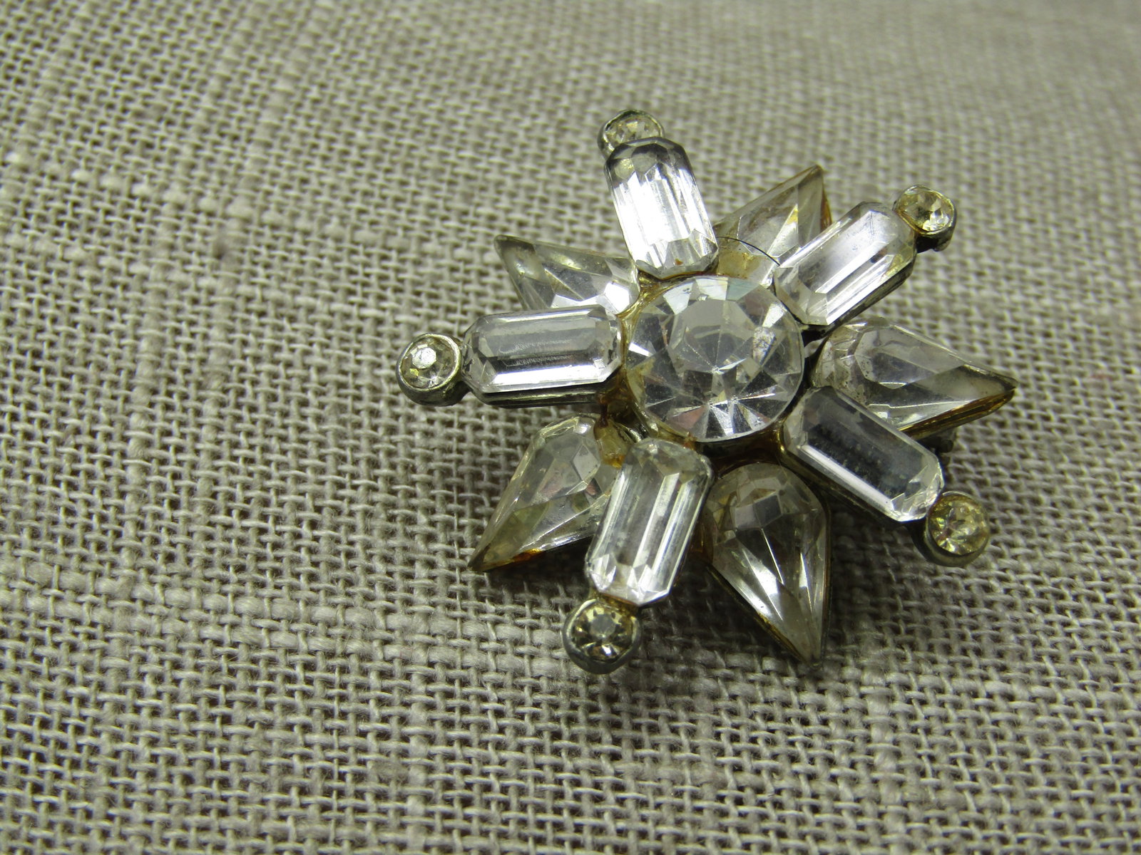 Vintage Sterling Rhinestone Art Deco Brooch, Signed HSB - 3
