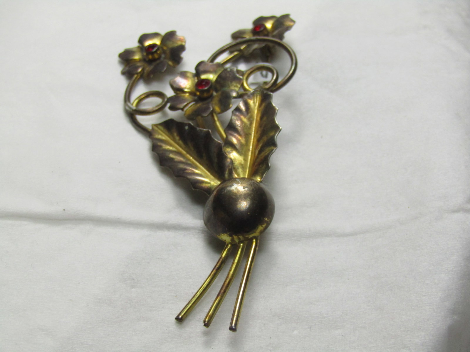 Vintage Gold over Sterling Floral Brooch, 1940's, Art Deco, 3.5" - 3